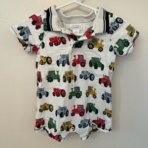 Mud Pie Baby Romper with Colorful Tractor Design